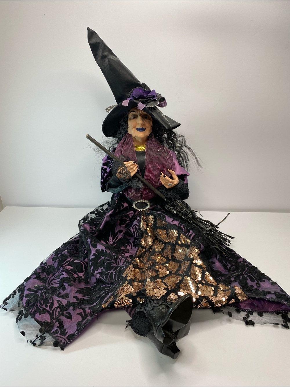 Authentique Spooky Night Halloween Witch Shelf Sitter Doll 26"